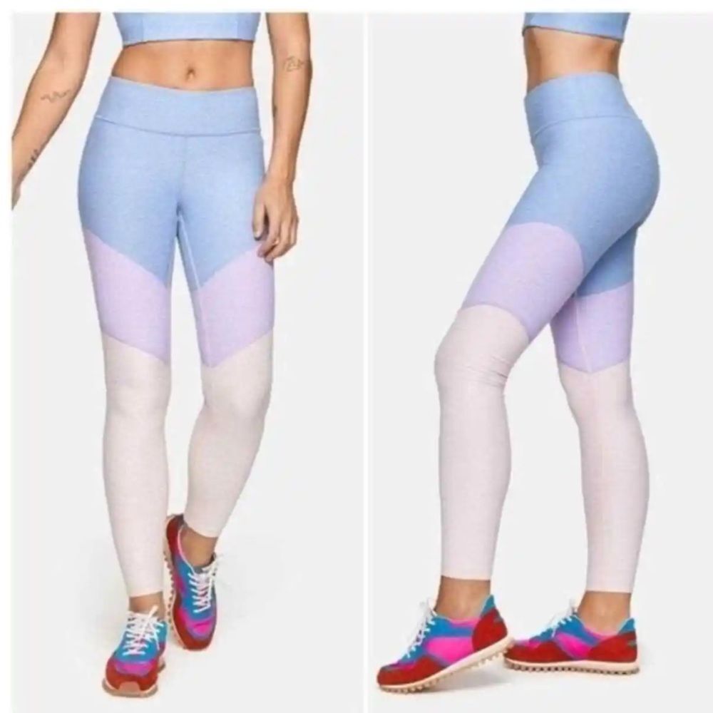Outdoor Voices Springs Tri-Tone Leggings in Lilac, Lavender, and Dahlia